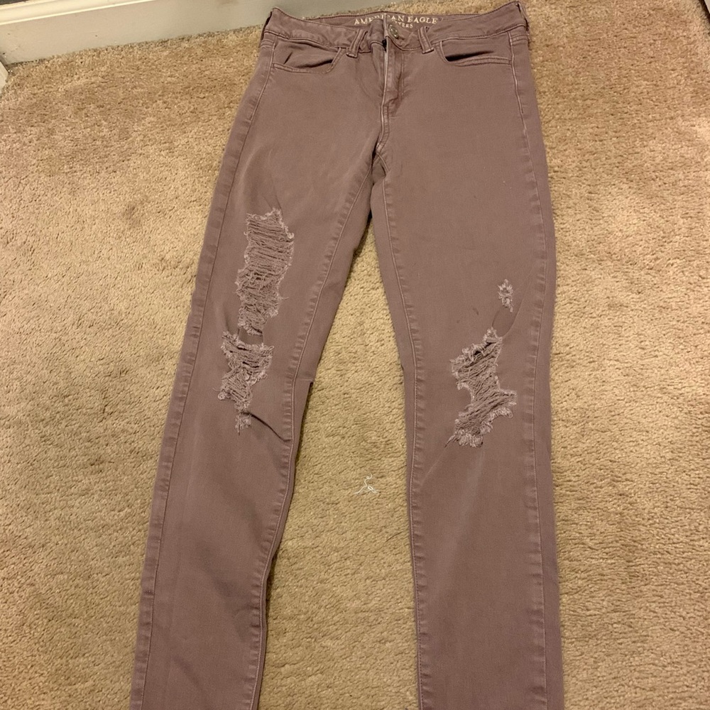 American Eagle Taupe ripped skinny jeggings